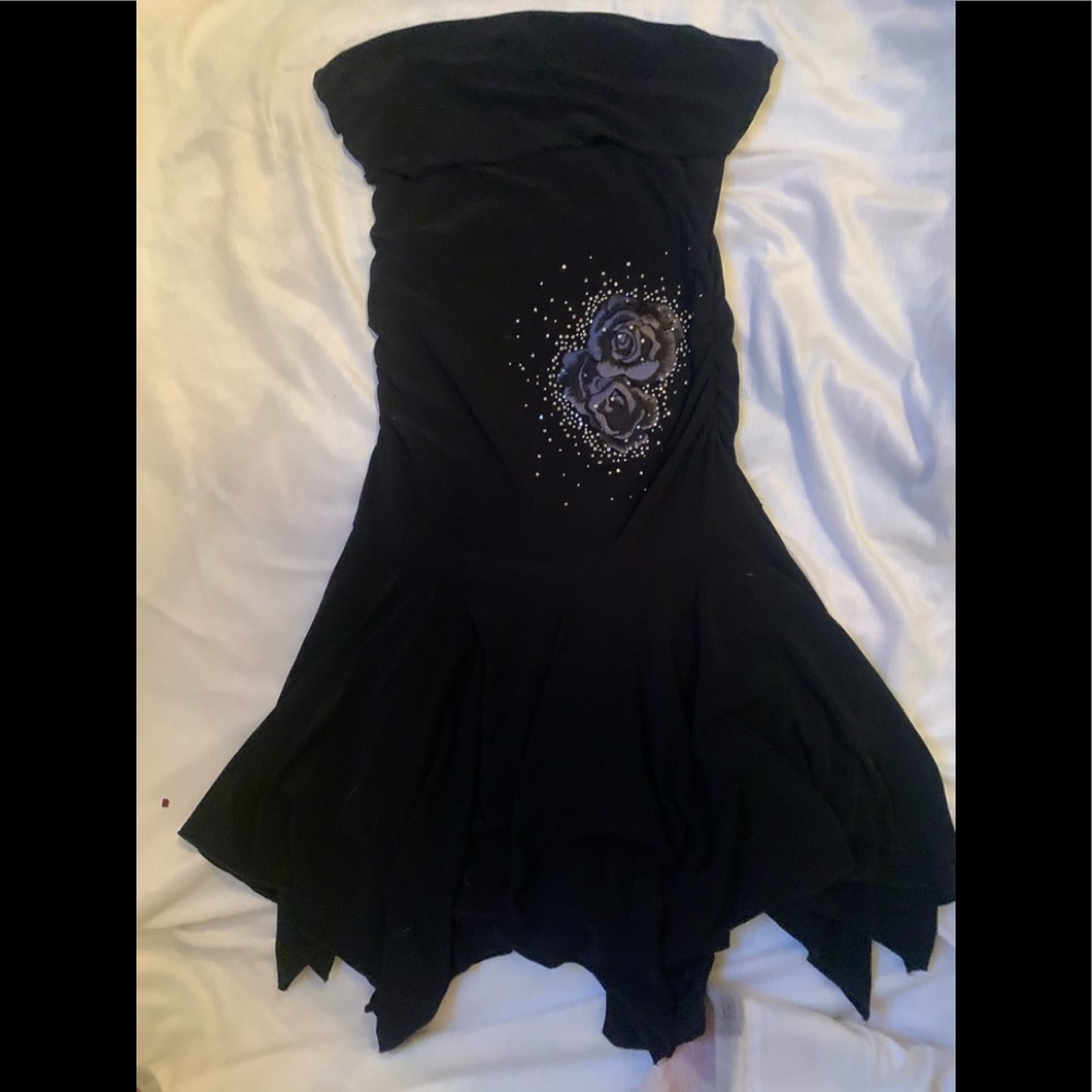 Strapless black evening dress